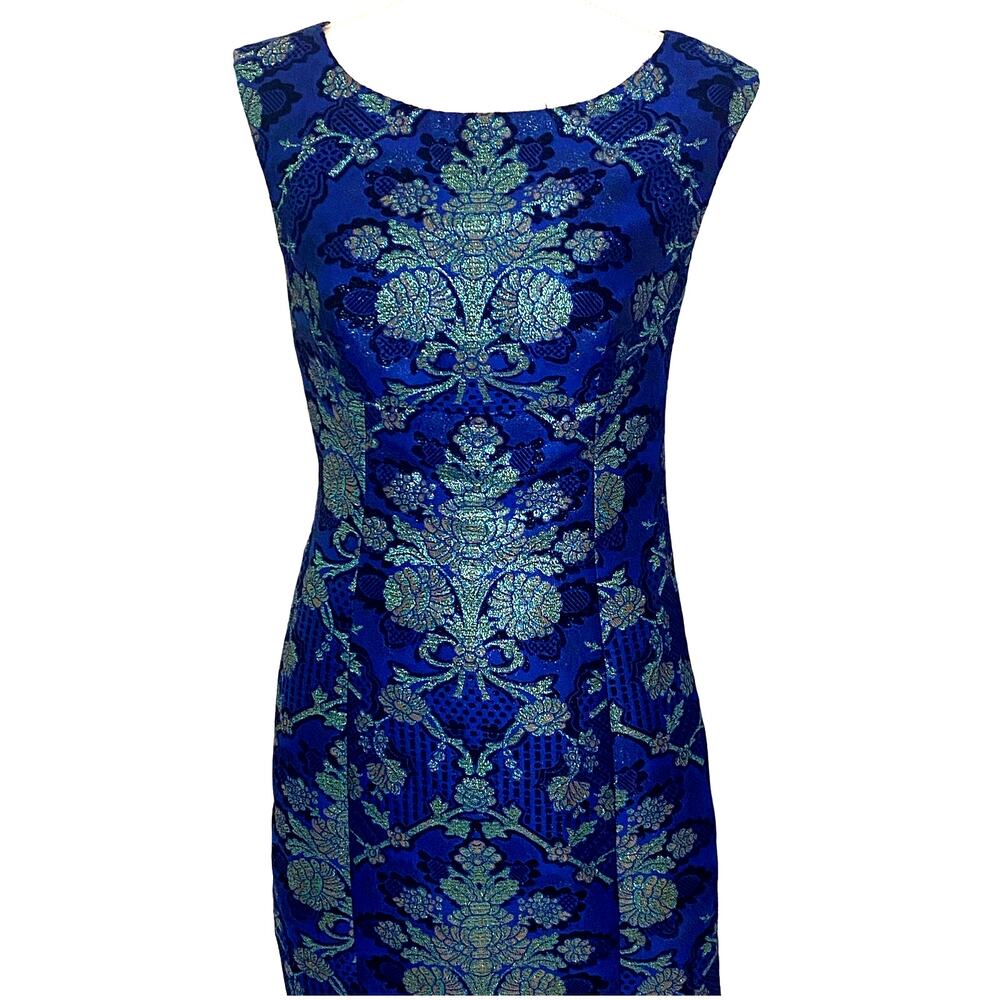 Tracy Reese blue shimmer metallic jacquard cocktail holiday party dress Y2K
